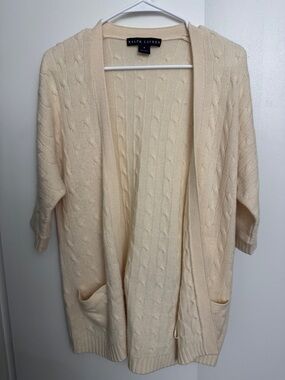 Ralph Lauren Black Label Ivory Cashmere Cable Knit Open Cardigan
